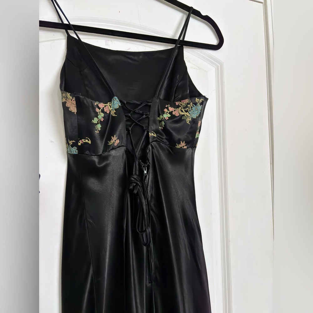 Y2K vintage satin oriental Asian lace up black dress party sz S/M - Picture 9 of 15